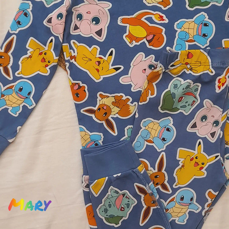 ست H&Mتیشرت آستین بلند وشلوار نخی pokemon آبی کد۲
